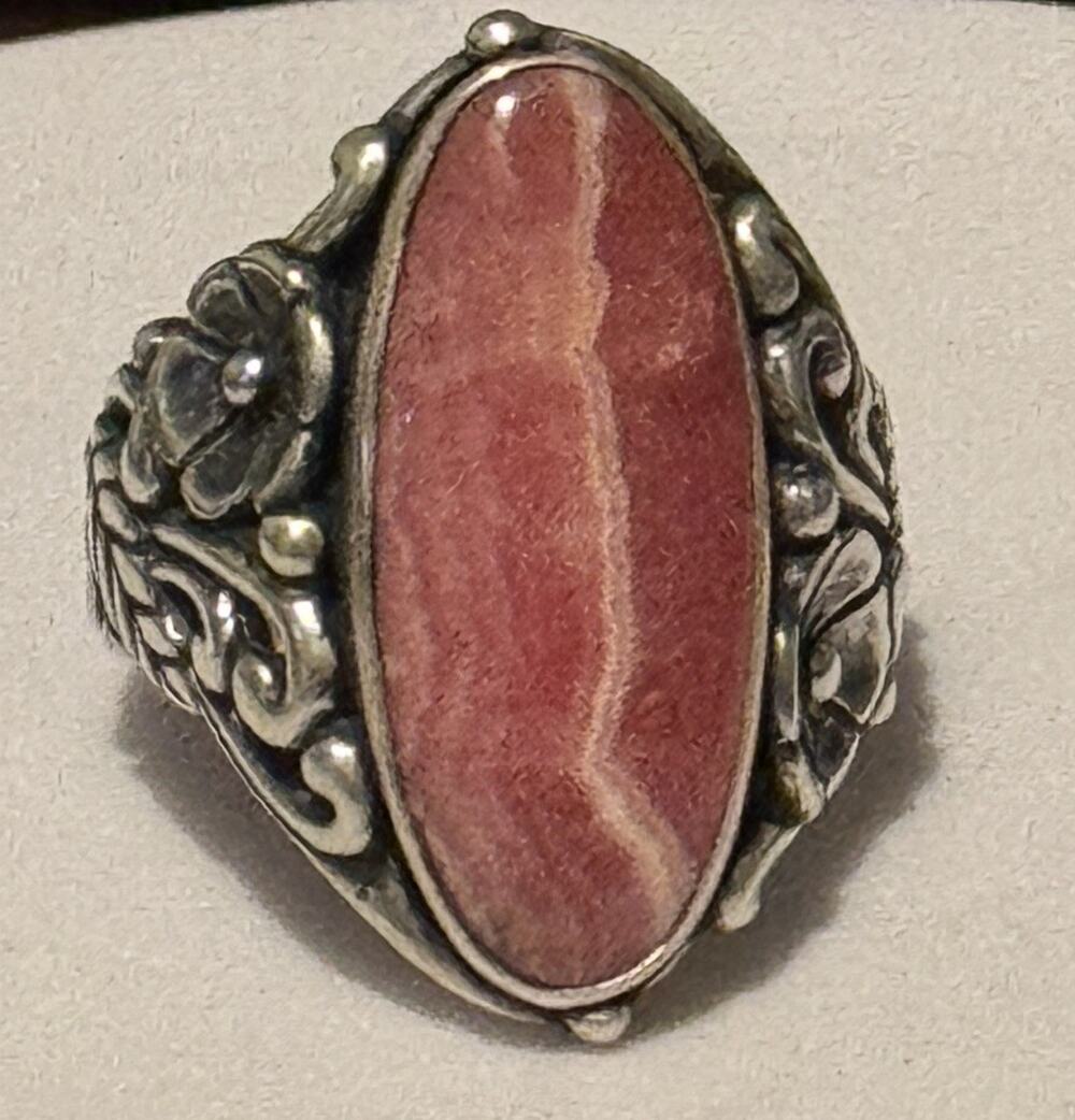 Vintage Carolyn Pollack Sterling Silver Rhodochrosite Floral Ring Size 8.5 13g